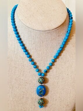 Genuine Ming's Honolulu 14K Gold & Natural Turquoise Statement Necklace